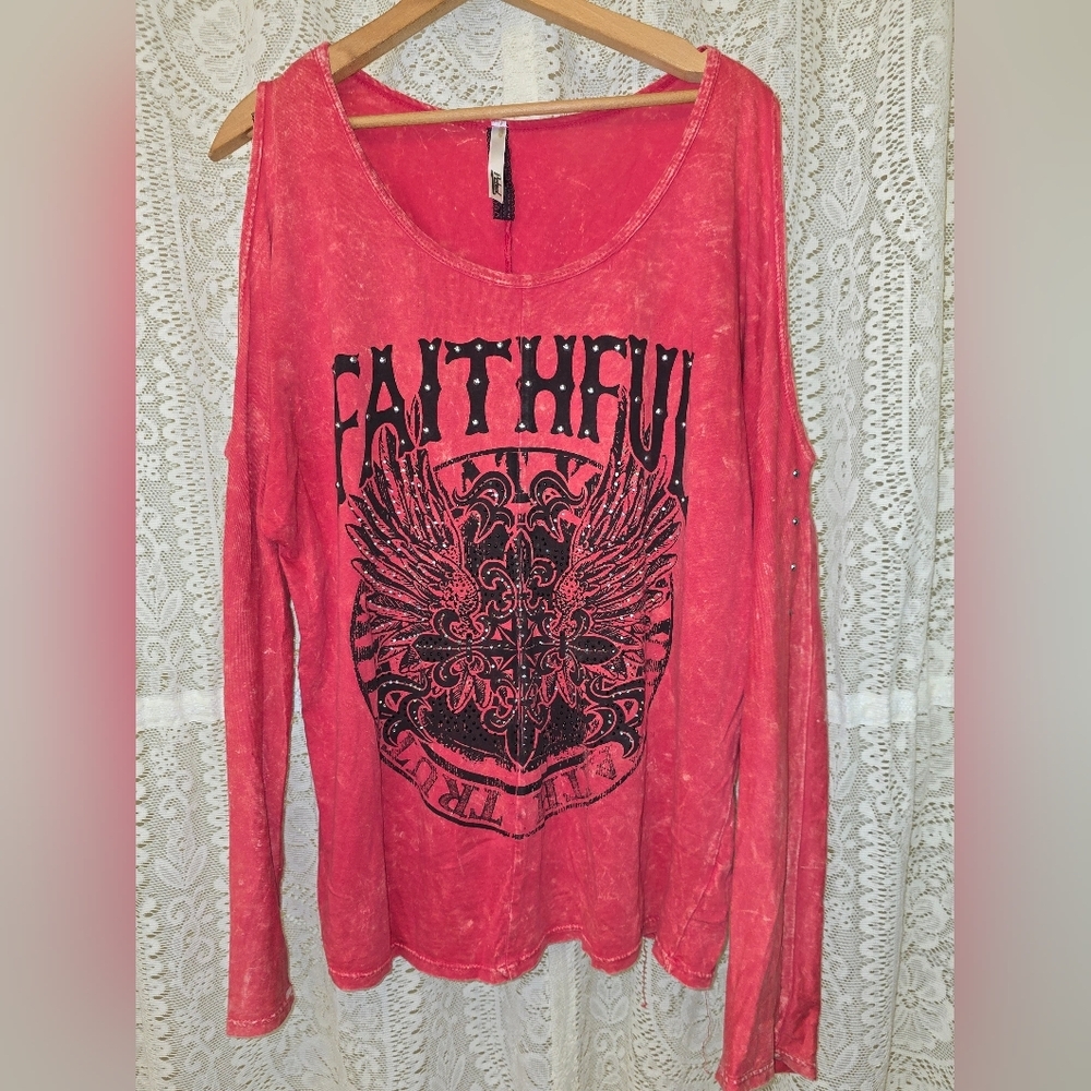 Petrol Womens Long Sleeve Shirt, Studded Faithful Tee